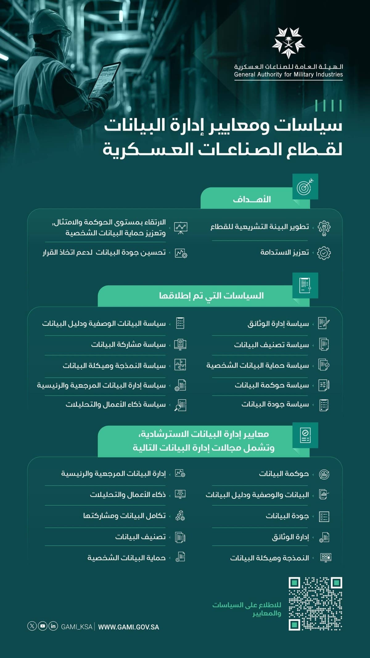 إطلاق سياسات ومعايير إدارة البيانات لقطاع الصناعات العسكرية